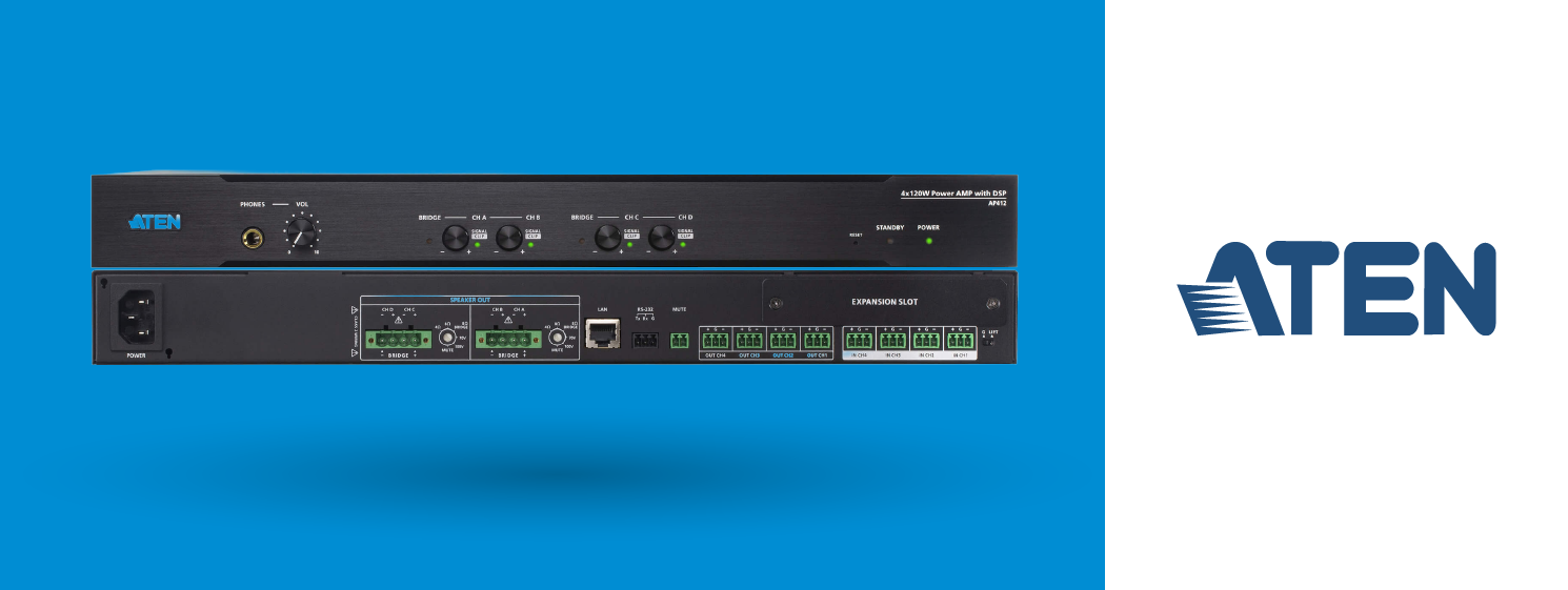 Новый ATEN AP412 — 4‑канальный усилитель 4×120 Вт с DSP